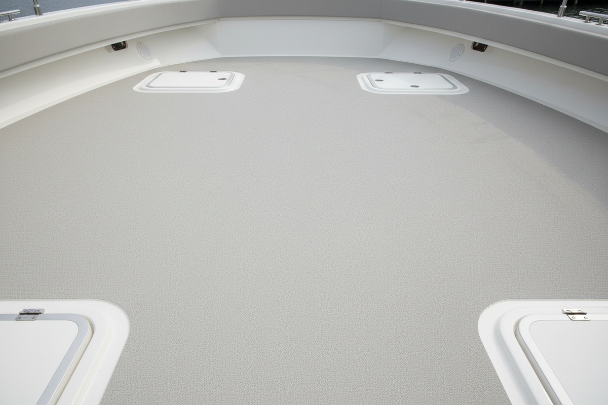 Clean freshly coated nonskid boat deck with even texture and crisp borders