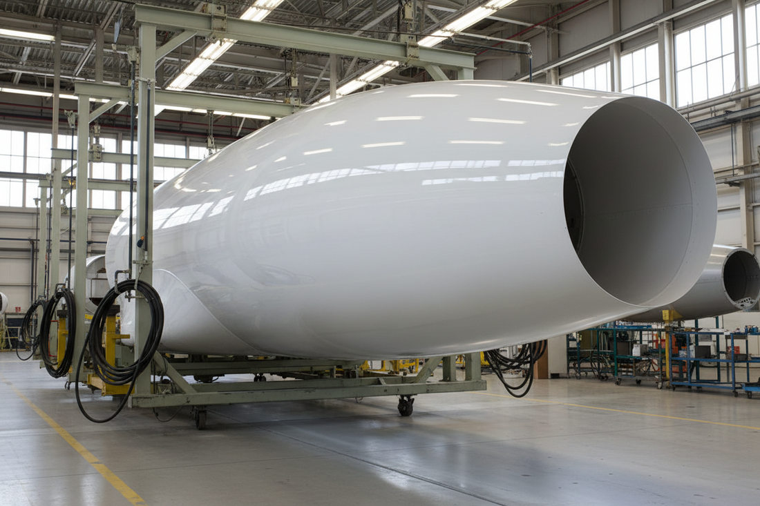 A gleaming freshly painted aircraft fuselage section with a flawless uniform topcoat