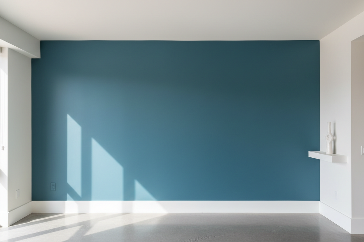 A large smooth freshly painted interior wall with flawless even color and no roller stipple or lap marks